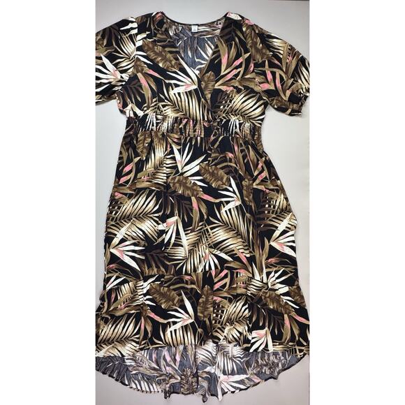 Old Navy Tropical Palm Leaf Maxi Dress XL Black Brown Waist Defined Tropical - Picture 5 of 15